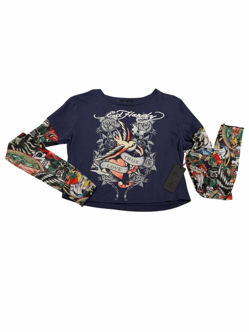 ED HARDY True Love Sparrow Baby Mesh Tee with Tattoo-Print Sleeves